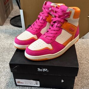 Coach Pink and Orange High-Top Sneakers